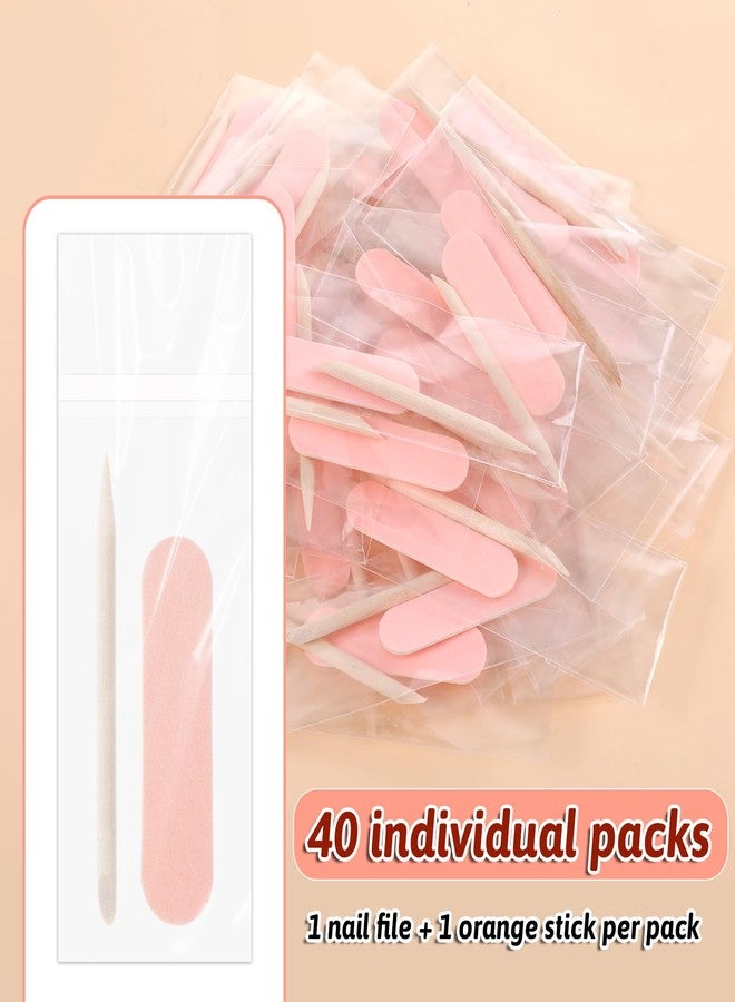 Bruislard 40 Pack Mini Nail File Disposable Manicure Kit Individually Package with Wooden Cuticle Pusher Sticks Press on Nail Art Tool Prep Kit Pedicure Cleaner Tools for Home - Image 2